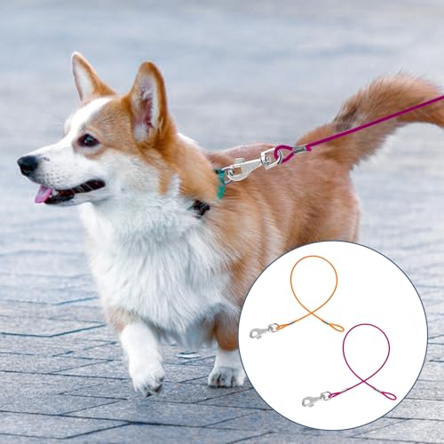 2 Pack Chew Proof Dog Leash Extension Metal Cable Lead, Non-Tangle Connect Leash for Any Leash & Collar & Harness, Heavy Duty Black Dog Leash Extender (Orange+Purple) - Thumbnail 7