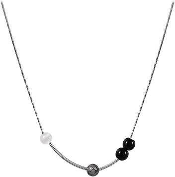 Round Beaded Steel Chain Necklace for Women Men Korean Fashion Beaded Collar Choker Necklace Jewelry