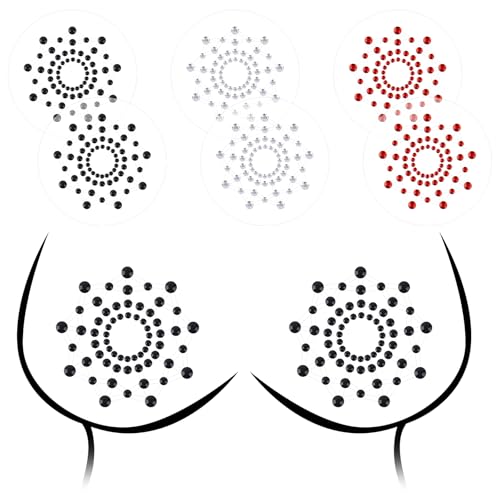 Gosknor - 3 Paires de Cache-Tétons Sexy, Autocollants de Poitrine Réutilisables en Silicone Cache-Tétons à Paillettes et Strass Cache-Tétons Confortables pour Femmes (3 Couleurs)