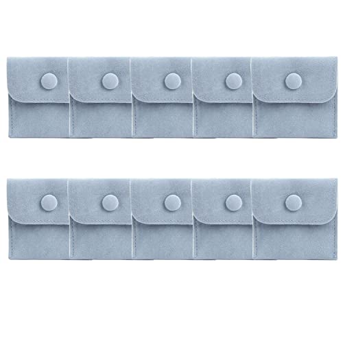 Hsiwto Pack of 10 Velvet Jewelry Pouch Storage Bags Portable Jewelry Gift Bag With Snap Button, Small Powder Blue
