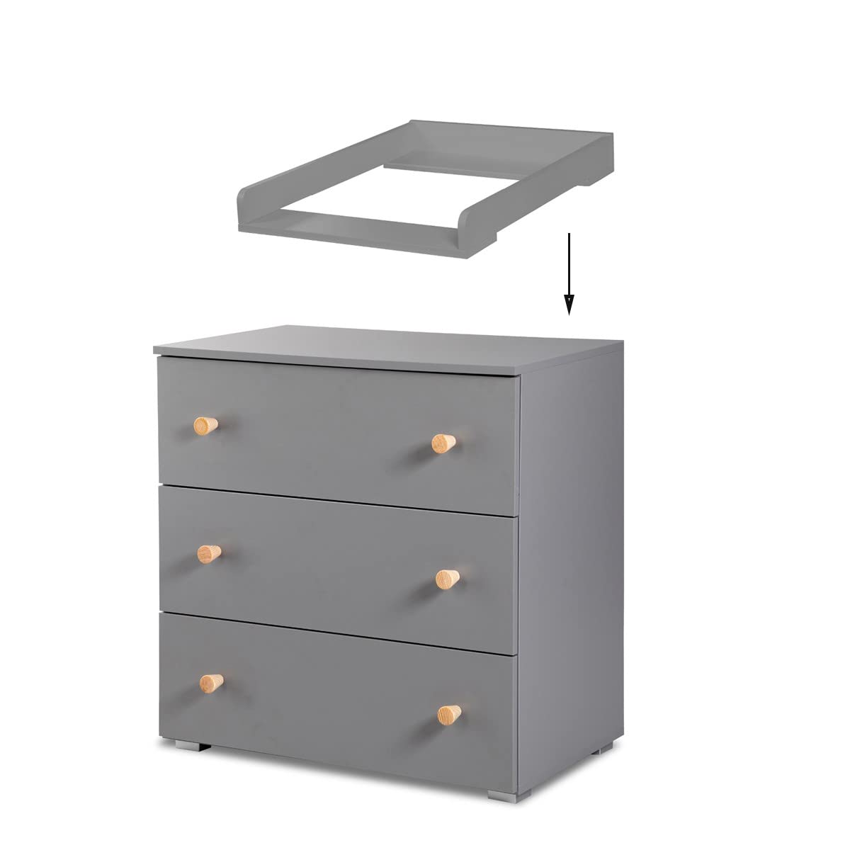Mon Mobilier Design Pauline Ensemble Commode à Langer + lit bébé Gris/Bois 120x60 cm