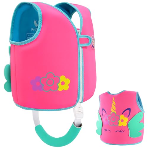 Pottwal Swim Vest for Kids - Swim Jacket for 1-2 Years (24-33LBS) - Made of Neoprene & EPE - with Adjustable Crotch Strap - Peach Red