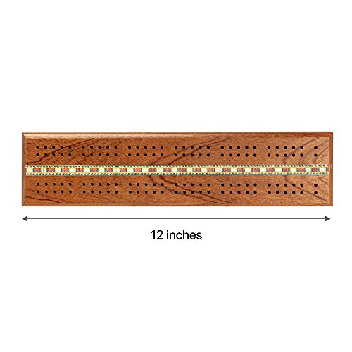 Sterling Games Wooden Cribbage 12 Inch Double Track Cribbage Board With Rich Italian Inlaid 2 Players #TOP1