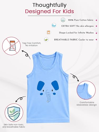 Image of BODYCARE Unisex Baby Vest Sleeveless Cotton Baniyan | Kid's Sando Baniyan, Kids Vest | Soft & Breathable Baby Jabla |Toddler Innerwear for Boys & Girls, Cute Prints | Multicolor| Pack of 3
