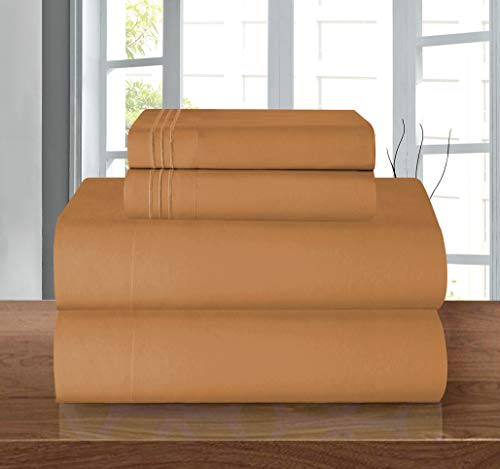 Elegant Comfort Luxury 1500 Premium Hotel Quality Microfiber 4-Piece Sheet Set - Wrinkle Resistant, All Around Elastic Fitted Sheet, Deep Pocket up to 16", California King, Light Brown