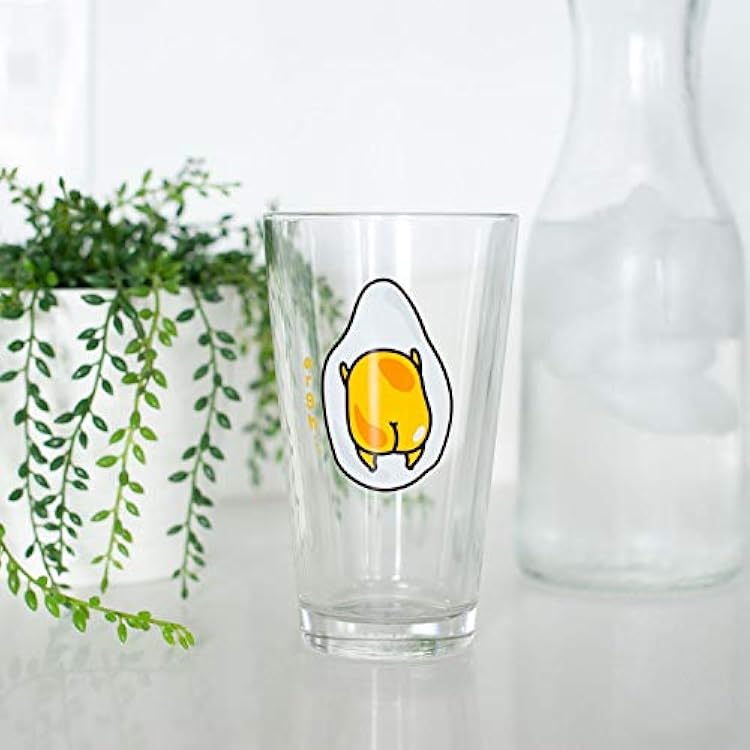Seven20 OFFICIAL Gudetama The Lazy Egg Pint Glass | Features Gudetama's Back in a Cute Lazy Style | 16 Oz. Cup