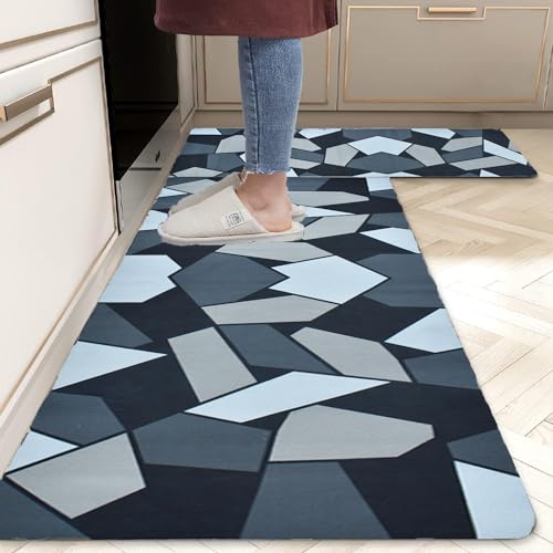 Image of ishro home Premium Kitchen Mats for Floor | Kitchen Runner for Floor | 2 Pcs Set | Anti-Skid & Machine-Washable | (Crystals)