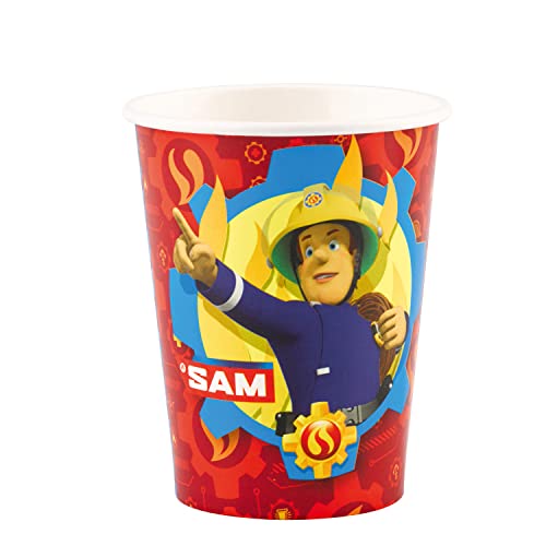 amscan 9902176-66 Fireman SAMS Papel, 250 ml, 8 Unidades, diseño de Sam el Bombero, cartón, Vasos Desechables, para cumpleaños Infantiles, Multicolor