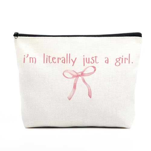 fkovcdy Pink Bow Makeup Bag for Girls, I'm Literally Just A Girl, Cute Bow Gift for Women, Small Bow Lover Travel Cosmetic Bag Zipper Pouch for Daughter granddaughter for Birthday Christmas 2