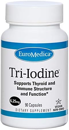 EuroMedica Tri-Iodine, 6.25mg, 90 Capsules - Potassium Iodide, Sodium Iodide & Molecular Iodine - Three Beneficial Forms of Iodine - Supports Healthy Thyroid & Immune Function - 90 Servings