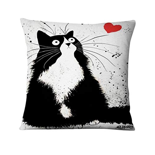 Noir et Blanc Chat Mince Lien Coussin Oreiller décoratif Dessin animé Meow Maison Oreiller décoration canapé Coussins 45 * 45-6,50x30cm Cover