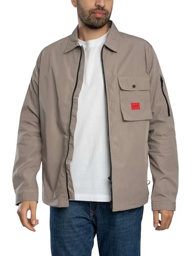 HUGO Men's Emmond Zip Overshirt, Light/Pastel Brown, XL
