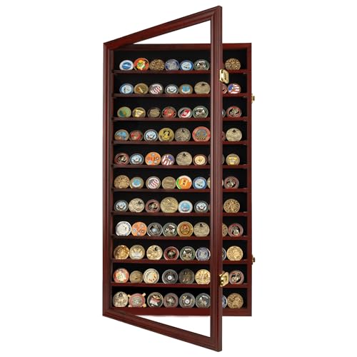 DisplayGifts Military Challenge Coin Display Case Poker Chips Holder Wall Cabinet Showcase Rack Stand Mahogany Finish by DisplayGifts - Used condition - Image 8