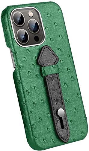 Housse iPhone 13 Pro Max en cuir synthétique vert autruche 6,7 pouces avec support bracelet