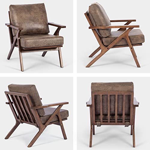 Homrest Oversize Mid Century Wooden Accent Chair, Modern Gold Stamping Cloth Arm Chair, Retro Upholstered Lounge Chair For Living Room, Bedroom (Brown) #TOP3