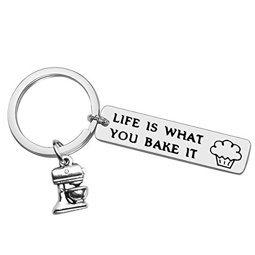 Ciyumu Baker Gift Baking Keychain Gifts for Baker Life is What You Bake It Baking Gift Culinary Student Gifts Culinary School Graduation Gift Bake Lover Keychain Gift Pastry Chef Gifts for Women Keychain, Silver, Small