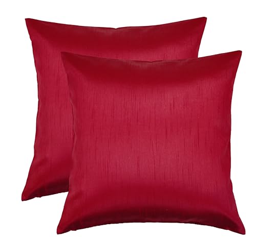 Aiking Home 20x20 Inches Faux Silk Square Throw Pillow Cover, Zipper Closure, Red (Set of 2)