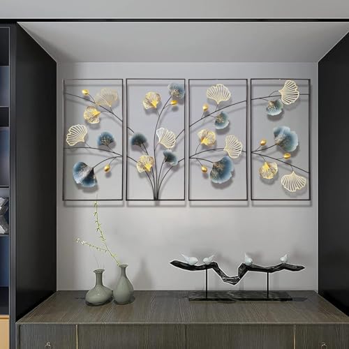 Image of Metal Handcrafted Modern Leaf Frame Wall Sculpture Multicolor Unique Accent for Stylish Interiors Wall Art for Living Room /Hotel /Restaurant /Bedroom /Drawing Room (Each Size 16x28 Inch)