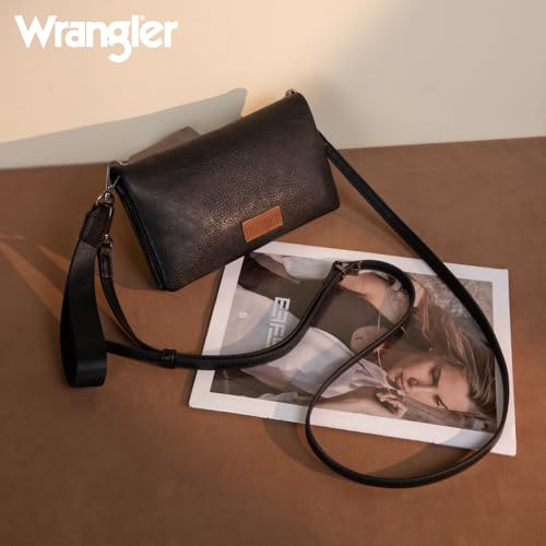Wrangler Crossbody Wallet for Women Black Purse Clutch Credit Card Holder RFID Blocking Bifold with Crossbody Strap and Smooth Zipper by Montana West - Used condition - Image 3