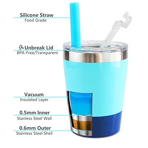 Kids Toddler Straw Cups,4 Pack 8 Oz,Toddler Smoothie Cups Spill Proof Insulated Kids Stainless Steel Cups Tumbler With Lids Silicone Straws,Bpa Free Stackable Baby Drinking Cups Easy Cleaning #TOP2