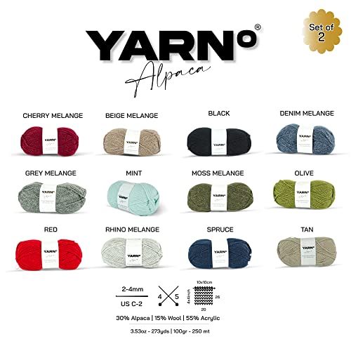 Yarno Alpaca - Alpaca Yarn Wool | 2 Skein | Sport / Baby Weight | 273 Yd - 3.53 Oz. | Beautiful And Baby Soft | For Knitting, Crocheting, | Perfect For Diy Projects , Sock , Hat | Cherry Melange #TOP3