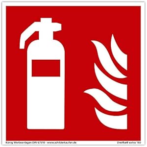 Schild Feuerlöscher | extra langnachleuchtend | PVC selbstklebend 148x148mm | DIN EN ISO 7010 F001 | DIN 67510 (Brandschutzzeichen) Dreifke® extra 160