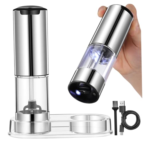 Zerodeko 2 Pièces Moulin électrique réglable en inox Set Base Broyeur automatique d’épices pour cuisine maison