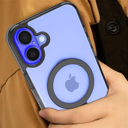 Image of eller sante Solarix Magpro Back Cover Case for iPhone 16 Plus with Magnetic Alloy Ring Metal Kickstand Camera Protector TPU Shockproof 10ft Drop Protection Compatible with Mag-Safe- Black
