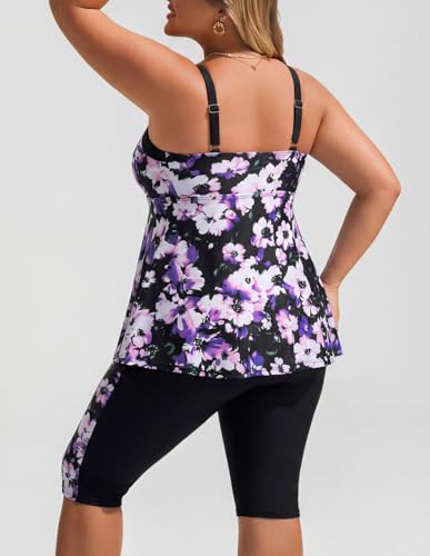 Hanna Nikole Plus Size Swimsuit for Women Full Coverage Swim Dress Two Piece Swimsuit Tankini Bathing Suits Gradient Flowers 20W - Image 2
