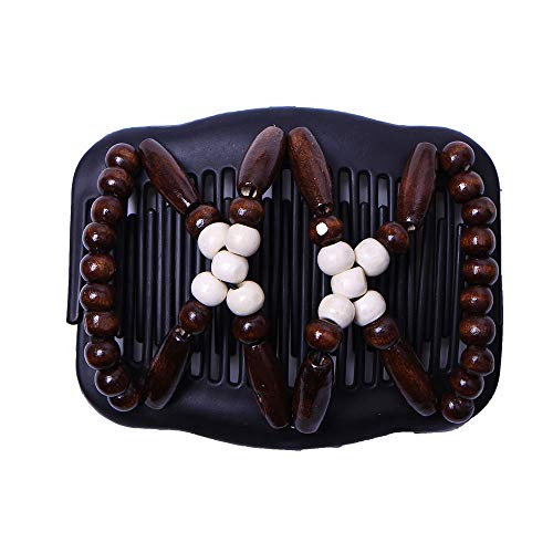 Lovef Thick Hair Clip Magic Wood Beads Double Hair Comb Clip Stretch Combs For Hair Fashion Design Multi Butterfly Bun Maker For Popular Hairstyles Style 4Pcs #TOP2