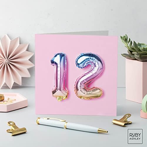 12th Birthday Card For Boy Or Girl - 12th Anniversary Card - Birthday Card For A Twelfth Year Old - Rainbow Foil Balloons 12th Card By Ruby Ashley ®