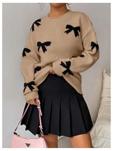 Image of Milumia Women's Y2K Bow Sweater Long Sleeve Crew Neck Knit Pullover Top