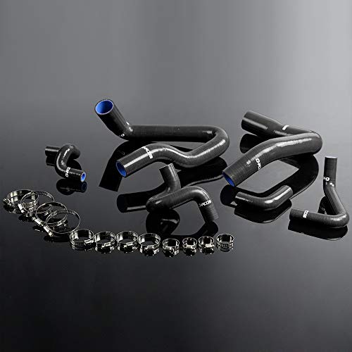 PIT66 Silicone Radiator Hose Kit,Compatible with 1986-1993 Mustang GT LX Cobra 5.0U Black with Clamps