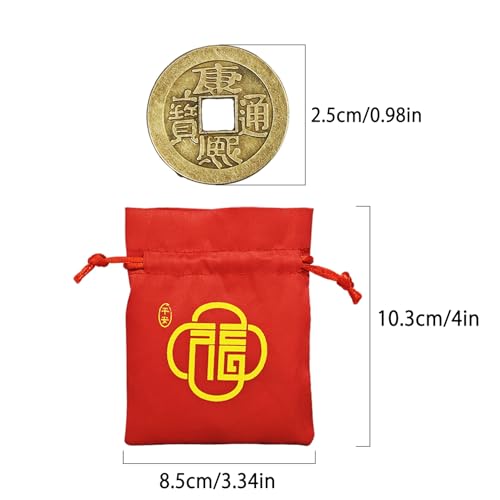 Chinesische Feng Shui 2 DREI I Ching Münzen für Wohlstand W Geschenkbeutel