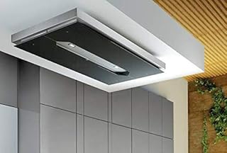 Airforce F139 A - Cappa da soffitto con telecomando, in vetro nero e acciaio INOX, 120 cm