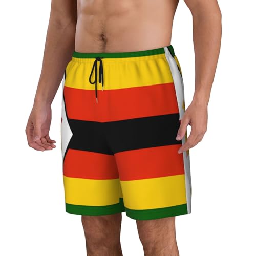 Flag of Zimbabwe Men Beach Pants â€“ Swim Trunks for Men,Quick-Dry and Comfortable, Suitable for Beach, Surf, and Everyday Wear Black2