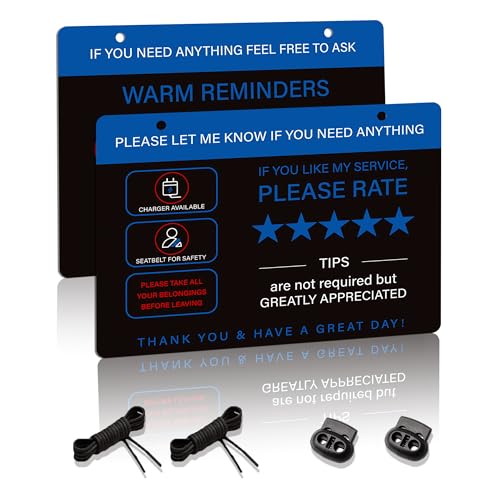 2Pack Rideshare Car Sign, Double-Sided Waterproof and UV-Protected Tips Rating Appreciated Rideshare Headrest Hanger Sign, Accessory for Rideshare Drivers 9''x6''