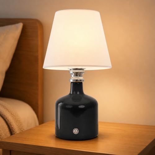 DKCONONY Cordless Ceramic Table Lamp, Rechargeable 5000mAh, Small, Black
