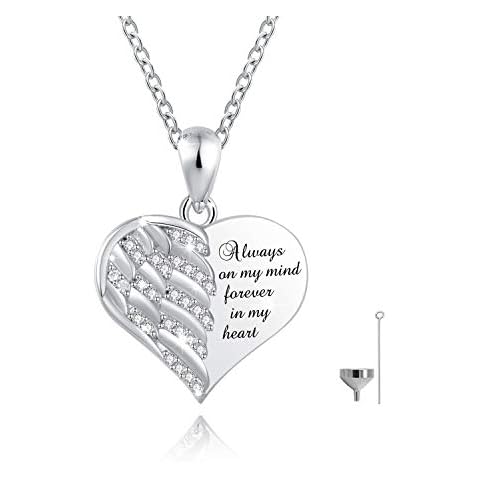 IOHUPCI Cremation Urn Necklace Jewelry for Ashes - 925 Sterling Silver Angel Wing Heart Memorial Keepsake Pendant Necklace with Fill Kit and Gift Box (18) Cover