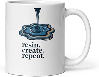 Resin Art Coffee Mug | Create Repeat Epoxy Casting Drinkware | Premium 11oz Ceramic Mug | Unique Handmade Art Lovers