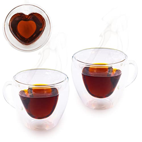 Tasse à thé double paroi cœur de 200 ml, le cadeau idéal pour la Saint-Valentin