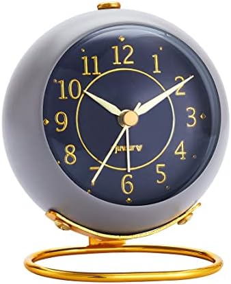 Metal Desk Alarm Clock, rjuwurv Retro Bedroom Table Vintage Analog Alarm Clock, Silent Non-Ticking Gold Alarm Clock, Bedside Décor(Sinor Gray)