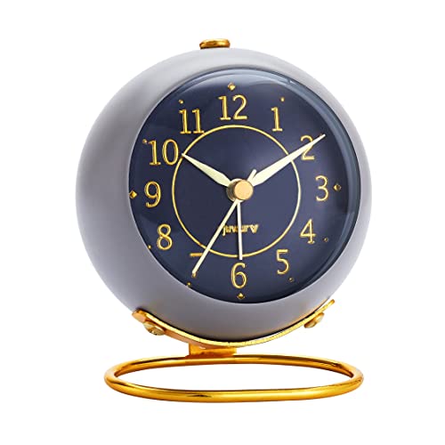 Metal Desk Alarm Clock, Rjuwurv Retro Bedroom Table Vintage Analog Alarm Clock, Silent Non-Ticking Gold Alarm Clock, Bedside Décor(Sinor Gray) #TOP5