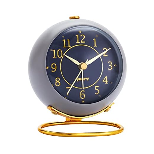 Metal Desk Alarm Clock, Retro Bedroom Table Vintage Analog Alarm Clock, Silent Non-Ticking Gold Alarm Clock, Bedside Décor(Sinor Gray)