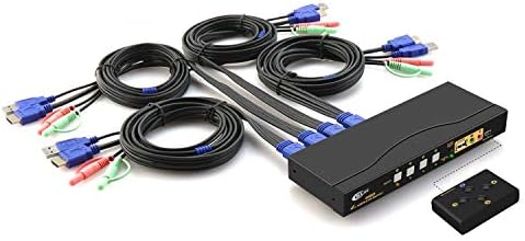 KVM Switch HDMI CKLau 4K@60Hz 4:4:4 Ultra HD 4 Port USB 3.0 HDMI KVM Switches With Cables, Hub and Audio Output Supports Wireless Keyboard Mouse