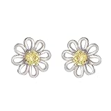 Pendientes de tuerca de plata con diseño de margaritas para mujeres y niñas, pequeños y bonitos aretes hipoalergénicos con circonita cúbica amarilla para cartílago y tragus, delicados aretes florales