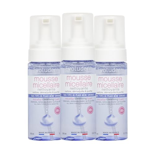 EVOLUDERM - Mousse Micellaire Nettoyante - 150 ml - 97% d'Origine Naturelle - Végan - Fabrication Française - Lot de 3 x 150 ml