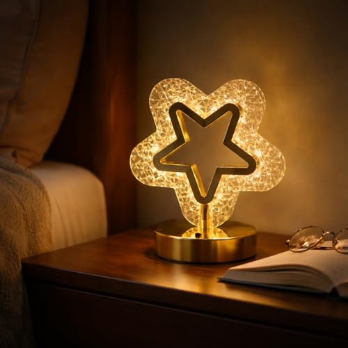 Image of Lexton Star Crystal Night Lamp | 3 Level Brightness | Soft Glow LED Table Light for Home, Bedroom & Living Room | USB Rechargeable | Great for Gifting & Decoration (Pack of 1)