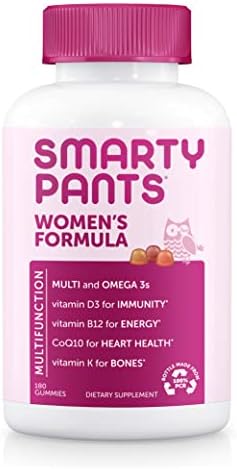SmartyPants Women's Formula Gummy Vitamins: Gluten Free, Multivitamin, CoQ10, Folate (Methylfolate), Vitamin K2, Vitamin D3, Biotin, B12, Omega 3 DHA/EPA Fish Oil, 180 count (30 Day Supply)