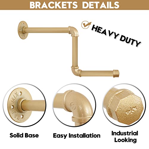 Addgrace Pipe Clothing Rack 2Pack 18Inch Detachable Garment Rack Diy Wall Mounted Industrial Pipe Clothing Hanging Rack For Home And Clothing Store (Gold) 46Cm #TOP5